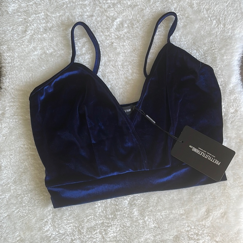 Velvet Navy Blue Spaghetti Strapped Bralette